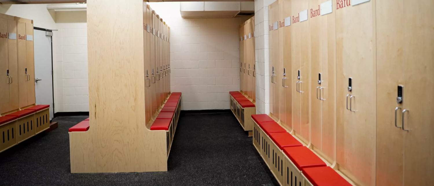 BARD University locker room upgrade with modern wood locker system